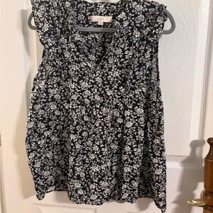 LOFT Monochrome Floral Sleeveless Blouse